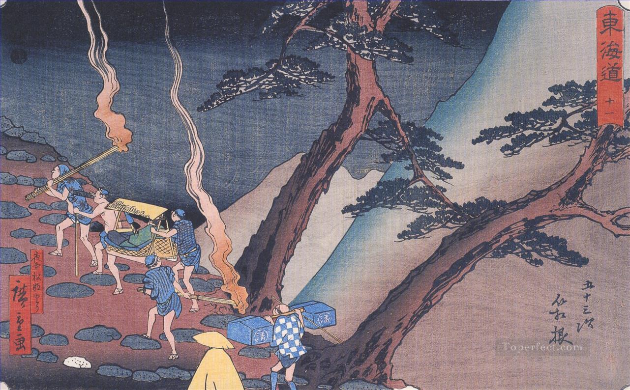 travellers on a mountain path at night Utagawa Hiroshige Ukiyoe Oil Paintings